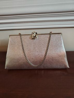 Rare Vintage 1950s/60s AFTER FIVE Metallic Silver Bag | Floral Clasp Clutch